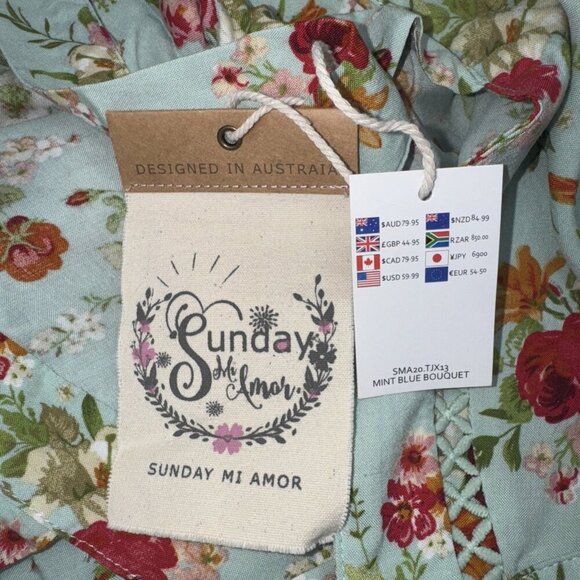 Sunday Mi Amor Anthropologie Mint Floral Cut out Back Halter Mini Dress Sz S NEW - Picture 7 of 9